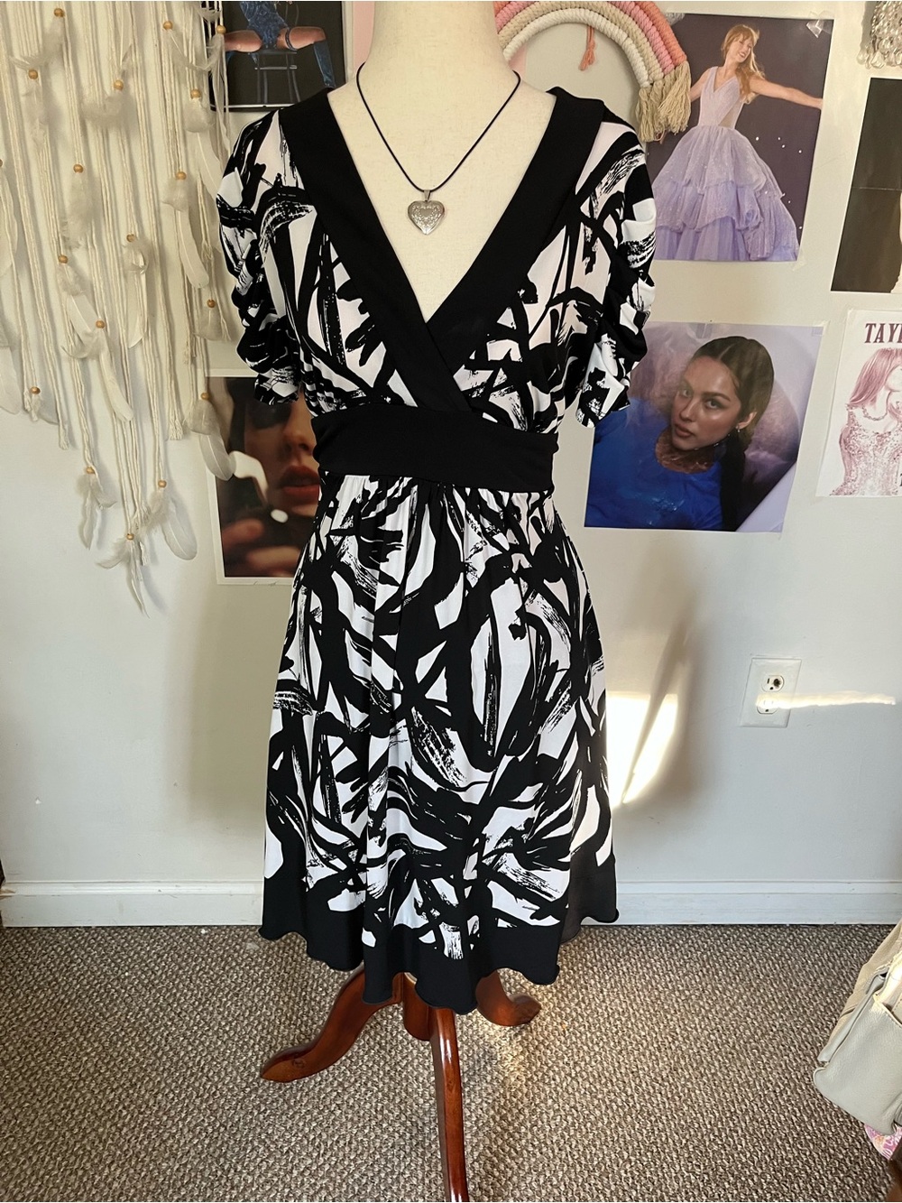 Black & White V-Neck Wrap Dress
